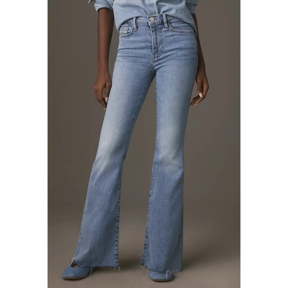 NWT Frame Le Easy Flare Raw Hem Jeans Babitz Blue High Rise Light Wash Denim 26 - Picture 1 of 15